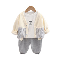 Load image into Gallery viewer, 3 Pieces Set Baby Kid Boys Letters Cartoon Print Tops Striped Jackets Outwears And Solid Color Pants Wholesale 220929442
