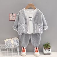 Load image into Gallery viewer, 3 Pieces Set Baby Kid Boys Letters Cartoon Print Tops Striped Jackets Outwears And Solid Color Pants Wholesale 220929442
