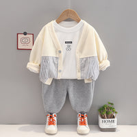 Load image into Gallery viewer, 3 Pieces Set Baby Kid Boys Letters Cartoon Print Tops Striped Jackets Outwears And Solid Color Pants Wholesale 220929442
