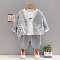 Load image into Gallery viewer, 3 Pieces Set Baby Kid Boys Letters Cartoon Print Tops Striped Jackets Outwears And Solid Color Pants Wholesale 220929442
