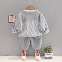 Load image into Gallery viewer, 3 Pieces Set Baby Kid Boys Letters Cartoon Print Tops Striped Jackets Outwears And Solid Color Pants Wholesale 220929442
