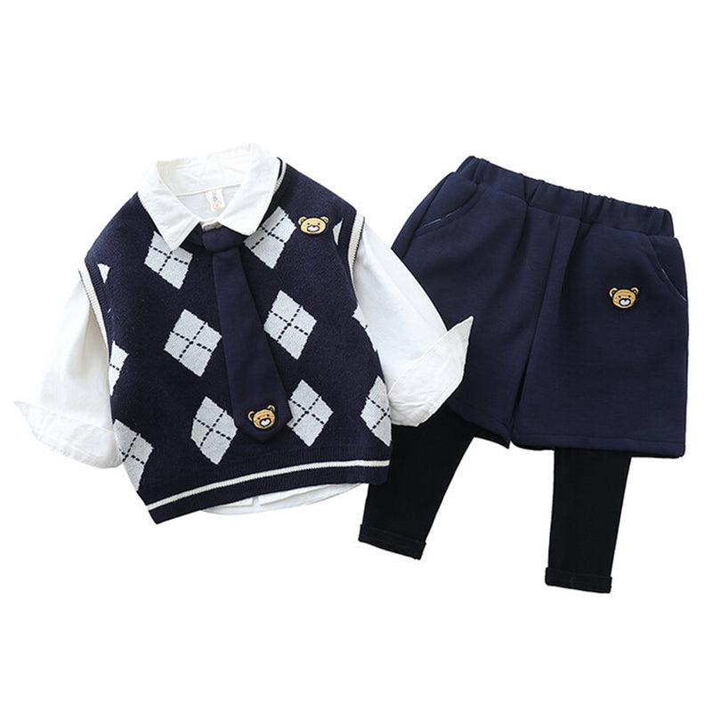 3 Pieces Set Baby Kid Boys Checked Print Vests Waistcoats And Bow Shirts And Cartoon Pants Wholesale 220929452