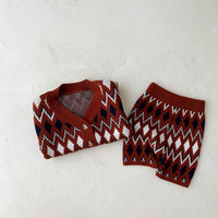 Load image into Gallery viewer, 2 Pieces Set Baby Girls Checked Cardigan And Crochet Shorts Wholesale 220929474
