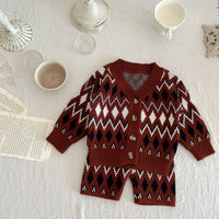 Load image into Gallery viewer, 2 Pieces Set Baby Girls Checked Cardigan And Crochet Shorts Wholesale 220929474
