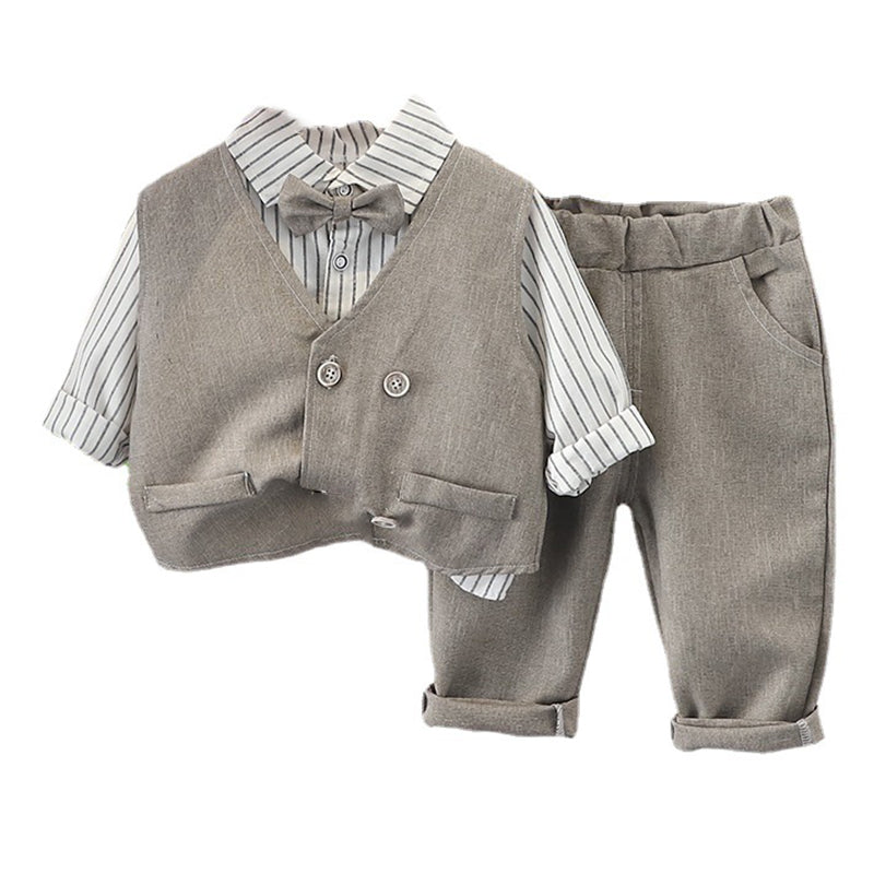 3 Pieces Set Baby Kid Boys Dressy Striped Bow Shirts Vests Waistcoats And Trousers Suits Wholesale 220929491
