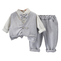 Load image into Gallery viewer, 3 Pieces Set Baby Kid Boys Dressy Striped Bow Shirts Vests Waistcoats And Trousers Suits Wholesale 220929491
