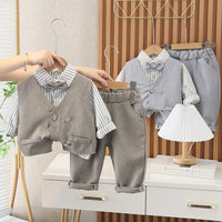 Load image into Gallery viewer, 3 Pieces Set Baby Kid Boys Dressy Striped Bow Shirts Vests Waistcoats And Trousers Suits Wholesale 220929491
