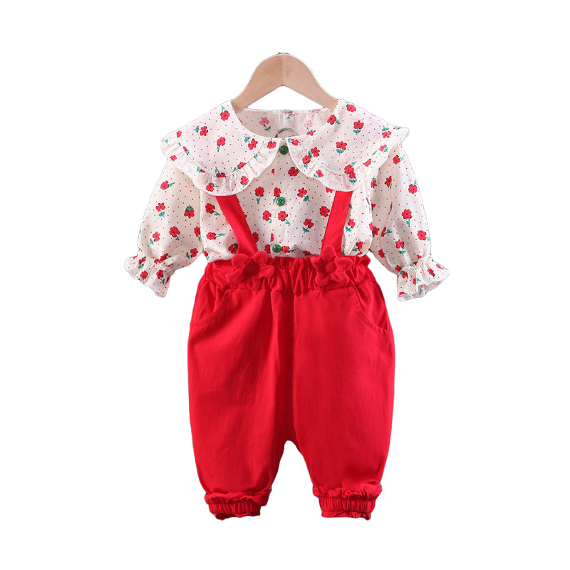 2 Pieces Set Baby Kid Girls Print Tops And Solid Color Jumpsuits Wholesale 220929520