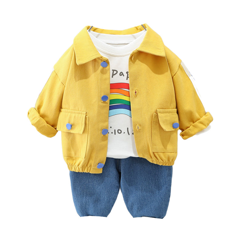 3 Pieces Set Baby Kid Boys Letters Rainbow Print Tops Cartoon Jackets Outwears And Solid Color Pants Wholesale 220929522