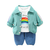 Load image into Gallery viewer, 3 Pieces Set Baby Kid Boys Letters Rainbow Print Tops Cartoon Jackets Outwears And Solid Color Pants Wholesale 220929522
