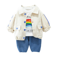 Load image into Gallery viewer, 3 Pieces Set Baby Kid Boys Letters Rainbow Print Tops Cartoon Jackets Outwears And Solid Color Pants Wholesale 220929522
