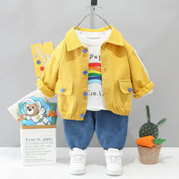 Load image into Gallery viewer, 3 Pieces Set Baby Kid Boys Letters Rainbow Print Tops Cartoon Jackets Outwears And Solid Color Pants Wholesale 220929522
