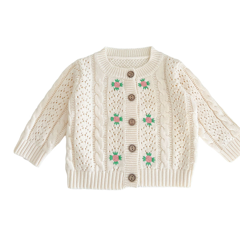 Baby Girls Flower Embroidered Cardigan Knitwear Wholesale 220929572