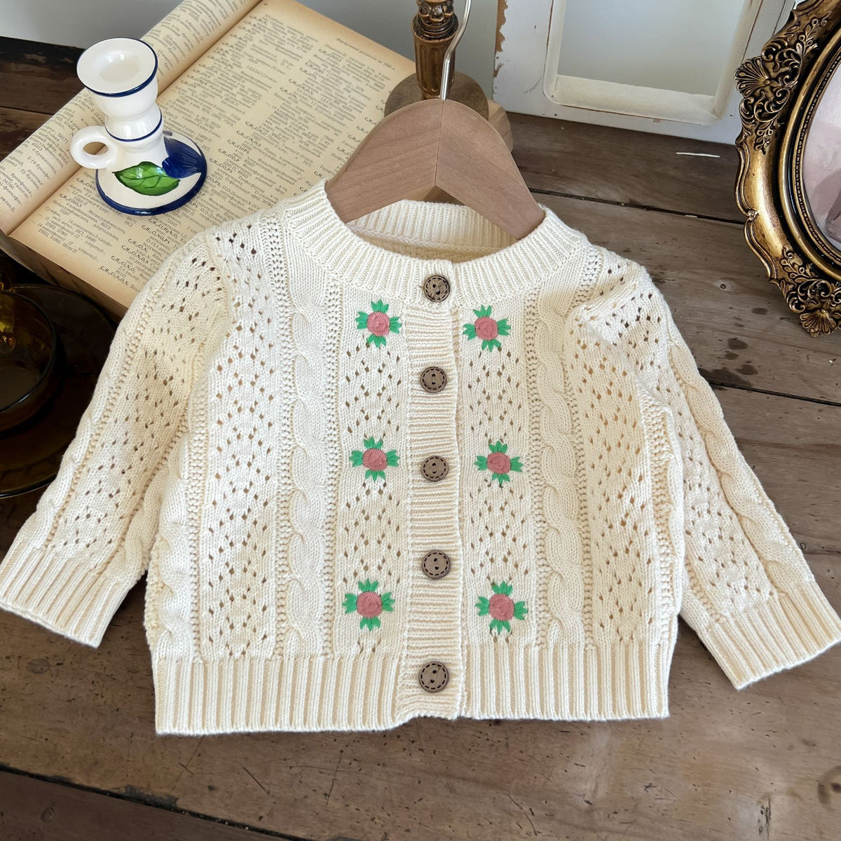 Baby Girls Flower Embroidered Cardigan Knitwear Wholesale 220929572