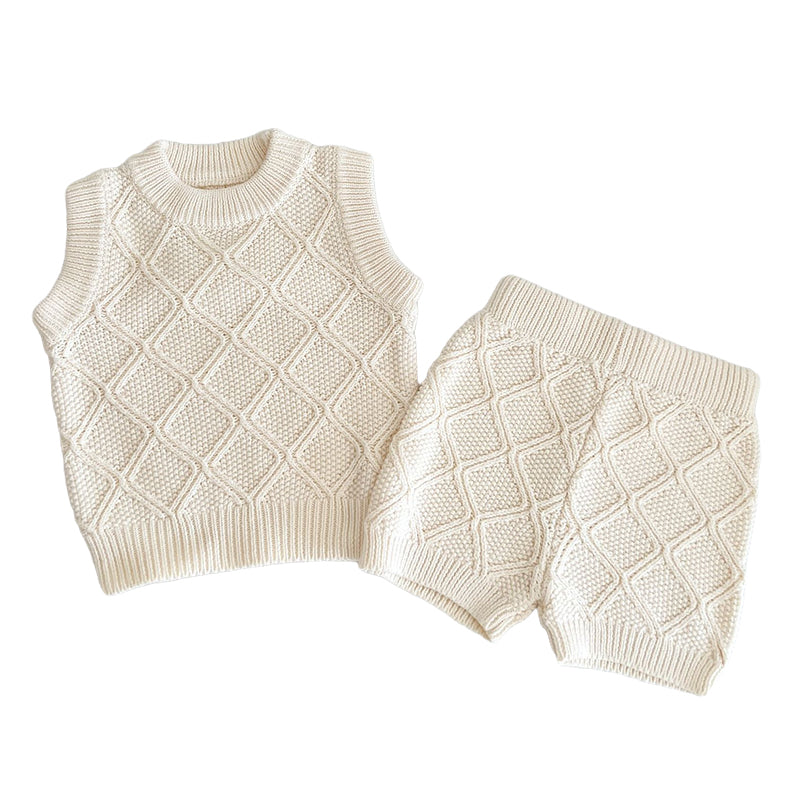 2 Pieces Set Baby Unisex Solid Color Vests Waistcoats Knitwear And Shorts Wholesale 220929582