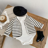 Load image into Gallery viewer, Baby Girls Striped Cardigan Knitwear And Solid Color Rompers Wholesale 220929668
