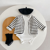 Load image into Gallery viewer, Baby Girls Striped Cardigan Knitwear And Solid Color Rompers Wholesale 220929668
