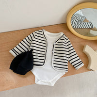 Load image into Gallery viewer, Baby Girls Striped Cardigan Knitwear And Solid Color Rompers Wholesale 220929668
