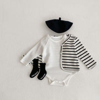 Load image into Gallery viewer, Baby Girls Striped Cardigan Knitwear And Solid Color Rompers Wholesale 220929668
