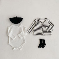 Load image into Gallery viewer, Baby Girls Striped Cardigan Knitwear And Solid Color Rompers Wholesale 220929668
