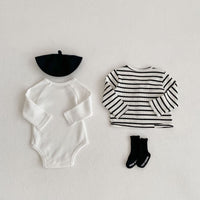 Load image into Gallery viewer, Baby Girls Striped Cardigan Knitwear And Solid Color Rompers Wholesale 220929668
