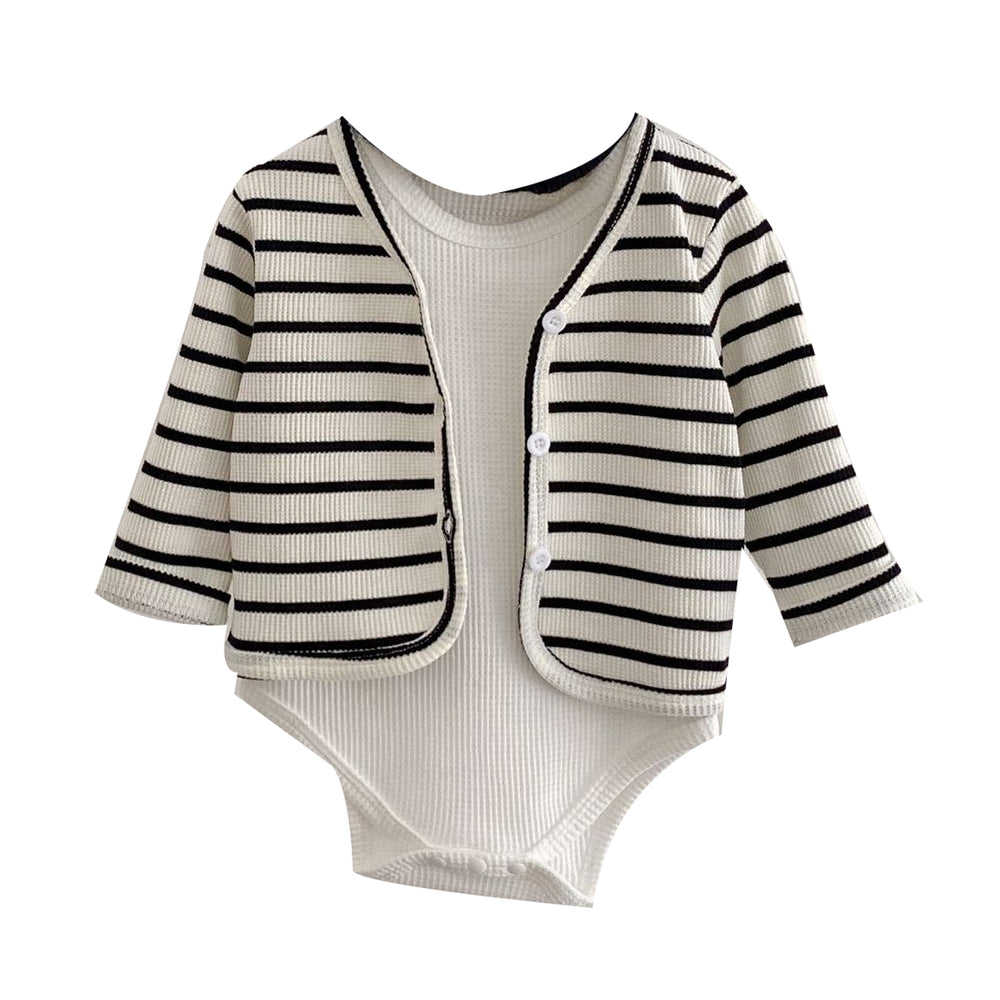 Baby Girls Striped Cardigan Knitwear And Solid Color Rompers Wholesale 220929668