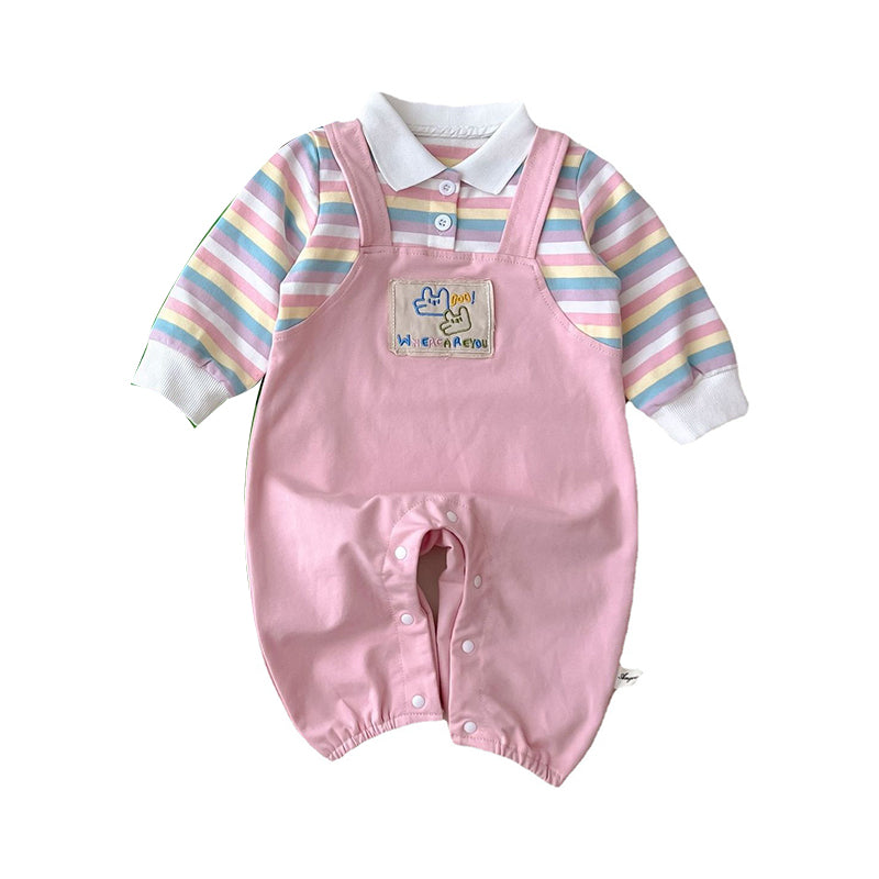 Baby Unisex Striped Embroidered Jumpsuits Wholesale 220929669
