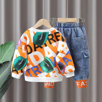Load image into Gallery viewer, 2 Pieces Set Baby Kid Boys Letters Color-blocking Print Hoodies Swearshirts And Pants Wholesale 220929671
