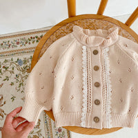 Load image into Gallery viewer, Baby Kid Girls Solid Color Lace Crochet Cardigan Wholesale 220929699
