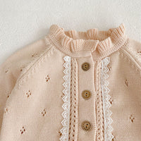 Load image into Gallery viewer, Baby Kid Girls Solid Color Lace Crochet Cardigan Wholesale 220929699
