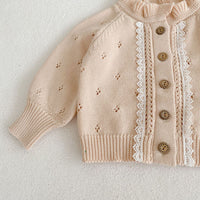 Load image into Gallery viewer, Baby Kid Girls Solid Color Lace Crochet Cardigan Wholesale 220929699
