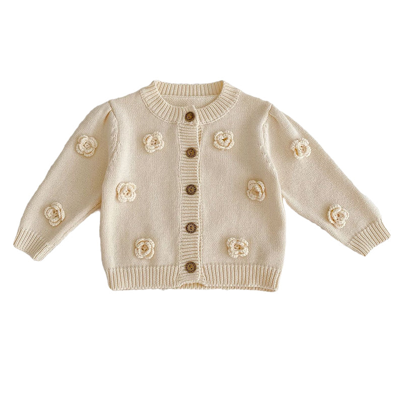 Baby Kid Girls Solid Color Flower Crochet Cardigan Wholesale 220929700