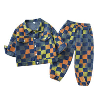 Load image into Gallery viewer, 2 Pieces Set Baby Kid Boys Checked Jackets Outwears And Pants Wholesale 220929722
