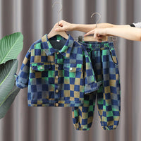 Load image into Gallery viewer, 2 Pieces Set Baby Kid Boys Checked Jackets Outwears And Pants Wholesale 220929722
