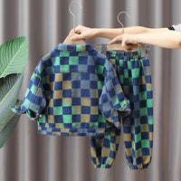 Load image into Gallery viewer, 2 Pieces Set Baby Kid Boys Checked Jackets Outwears And Pants Wholesale 220929722
