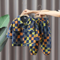Load image into Gallery viewer, 2 Pieces Set Baby Kid Boys Checked Jackets Outwears And Pants Wholesale 220929722

