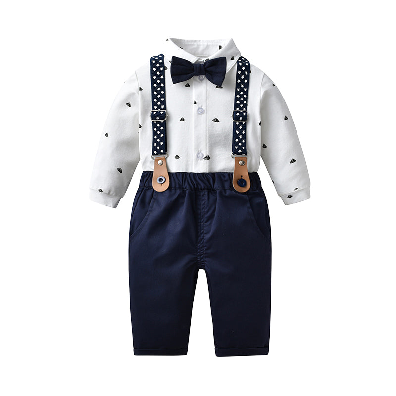 2 Pieces Set Baby Boys Birthday Party Bow Shirts Solid Color And Star Jumpsuits Wholesale 220929725