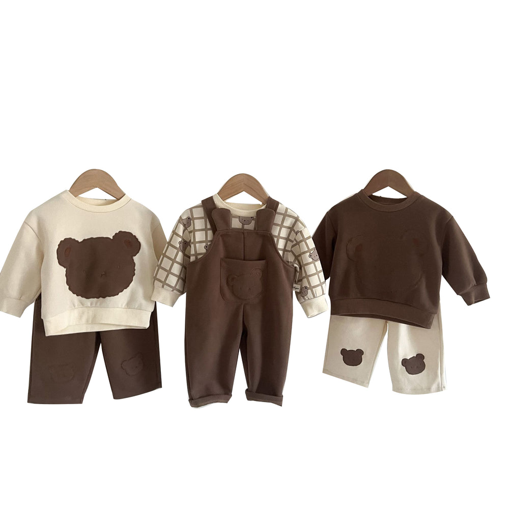 3 Pieces Set Baby Kid Unisex Checked Tops Cartoon Jumpsuits And Solid Color Pants Wholesale 220929729