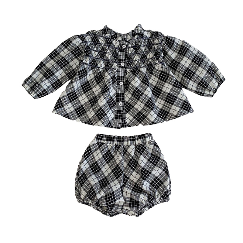 2 Pieces Set Baby Girls Checked Tops And Shorts Wholesale 220929808