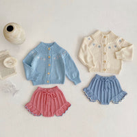 Load image into Gallery viewer, Baby Kid Girls Solid Color Flower Crochet Cardigan Shorts Wholesale 220929813
