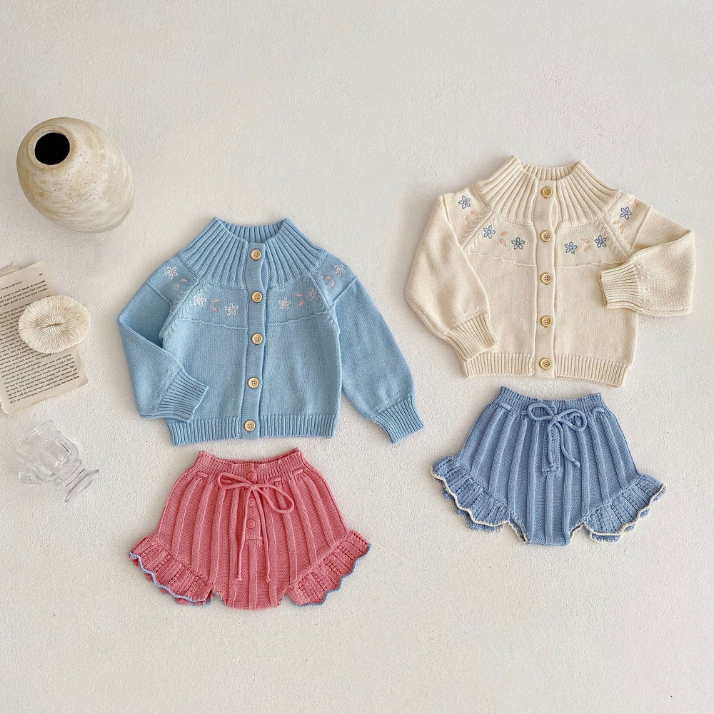 Baby Kid Girls Solid Color Flower Crochet Cardigan Shorts Wholesale 220929813