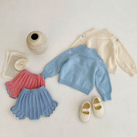 Load image into Gallery viewer, Baby Kid Girls Solid Color Flower Crochet Cardigan Shorts Wholesale 220929813
