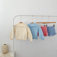 Load image into Gallery viewer, Baby Kid Girls Solid Color Flower Crochet Cardigan Shorts Wholesale 220929813
