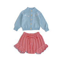 Load image into Gallery viewer, Baby Kid Girls Solid Color Flower Crochet Cardigan Shorts Wholesale 220929813
