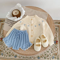 Load image into Gallery viewer, Baby Kid Girls Solid Color Flower Crochet Cardigan Shorts Wholesale 220929813
