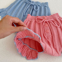 Load image into Gallery viewer, Baby Kid Girls Solid Color Flower Crochet Cardigan Shorts Wholesale 220929813
