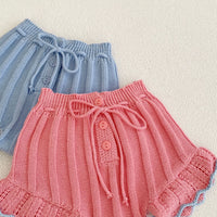 Load image into Gallery viewer, Baby Kid Girls Solid Color Flower Crochet Cardigan Shorts Wholesale 220929813
