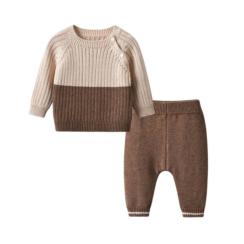 2 Pieces Set Baby Unisex Color-blocking Crochet Sweaters And Pants Wholesale 220929833