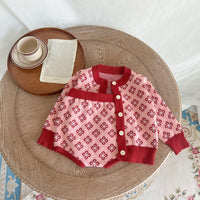 Load image into Gallery viewer, 2 Pieces Set Baby Girls Checked Crochet Cardigan Knitwear And Shorts Wholesale 220929844
