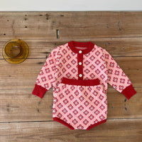 Load image into Gallery viewer, 2 Pieces Set Baby Girls Checked Crochet Cardigan Knitwear And Shorts Wholesale 220929844
